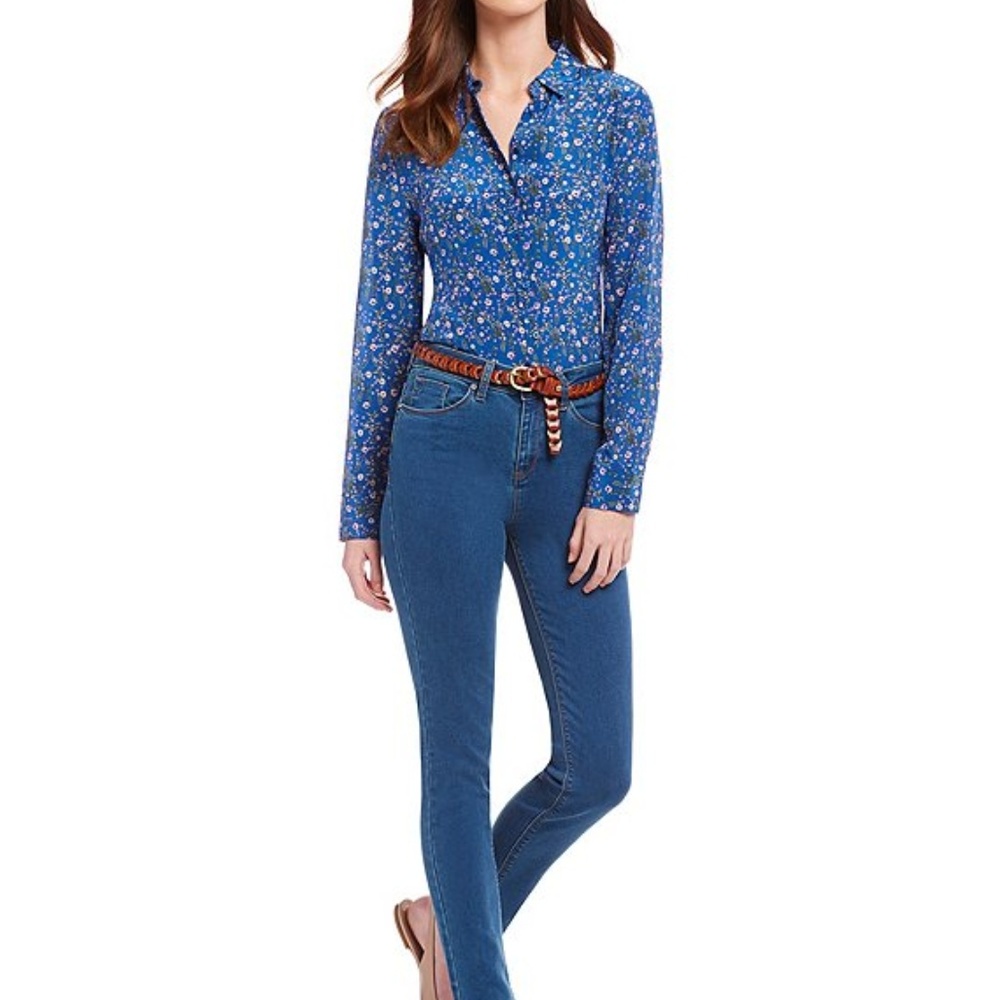Floral Printed Button Down Silk Blouse